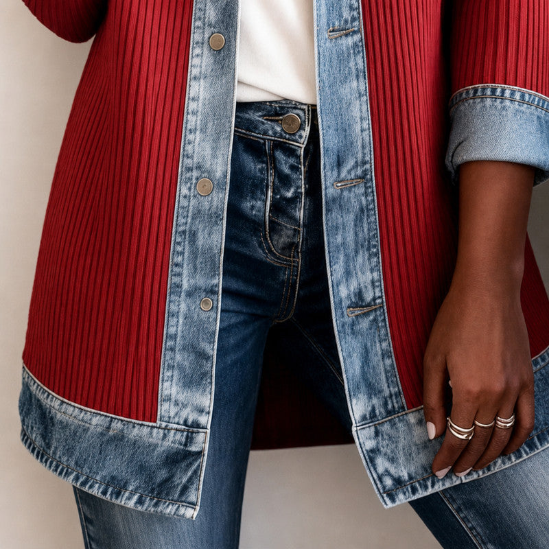 Brede denim zoom onderaan