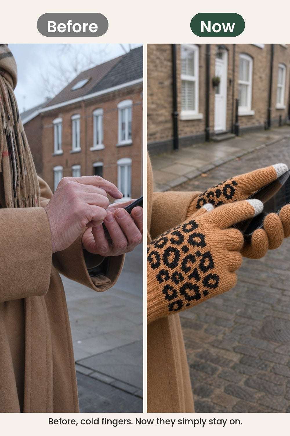 Jacquard Touchscreen Gloves – before, cold fingers. Now they simply stay on