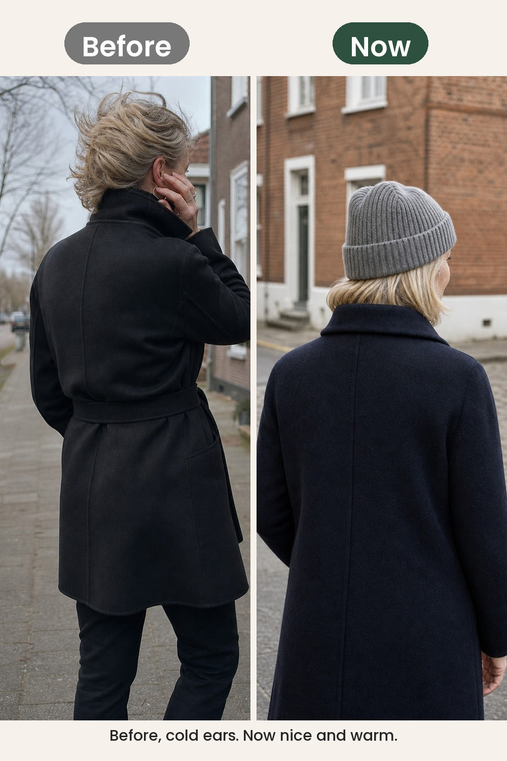 Plain Knitted Beanie – before, cold ears. Now nice and warm