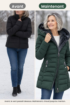 [fr] Long manteau d’hiver matelassé avec capuche en peluche – avant, le vent passait dessous. Maintenant, chaud jusqu&