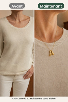 [fr] Collier lettre avec dorure or 18K – avant, un cou nu. Maintenant, votre initiale