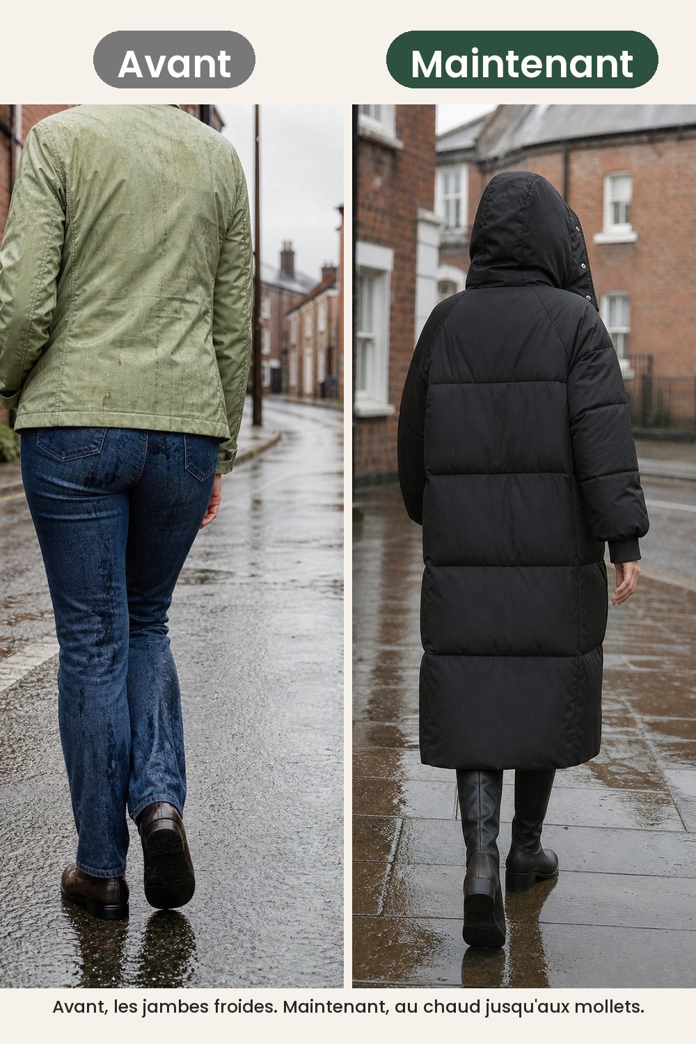Manteau d’hiver long matelassé à capuche – avant, les jambes froides. Maintenant, au chaud jusqu&