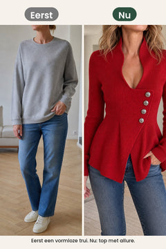 [nl] Elegante asymmetrische geribde peplum-top – eerst een vormloze trui, nu een top met allure