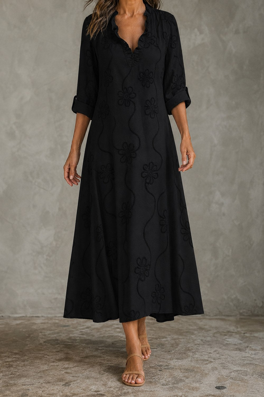 Elise Maxi-jurk in Zwart – voorkant