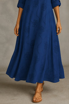 Elise Maxi-jurk in Marineblauw – rok die wijd uitloopt