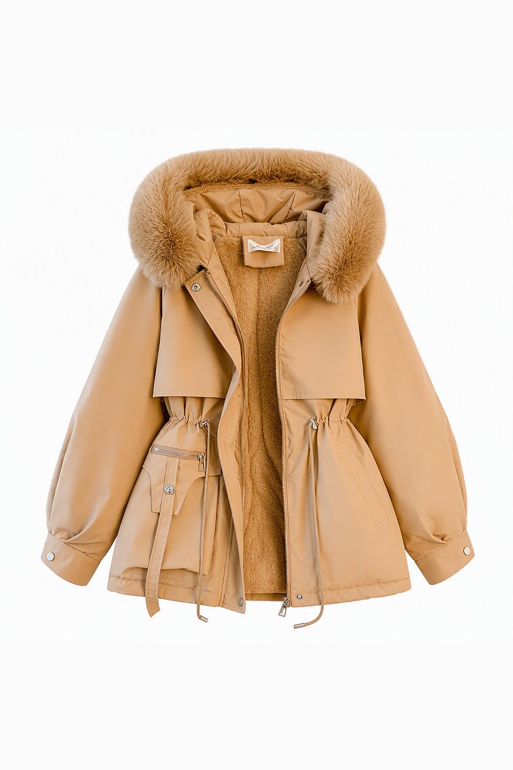 Fenna Winterparka in Camel – productfoto met voering