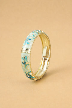 brede armband in hemelsblauw met bloemen en blaadjes