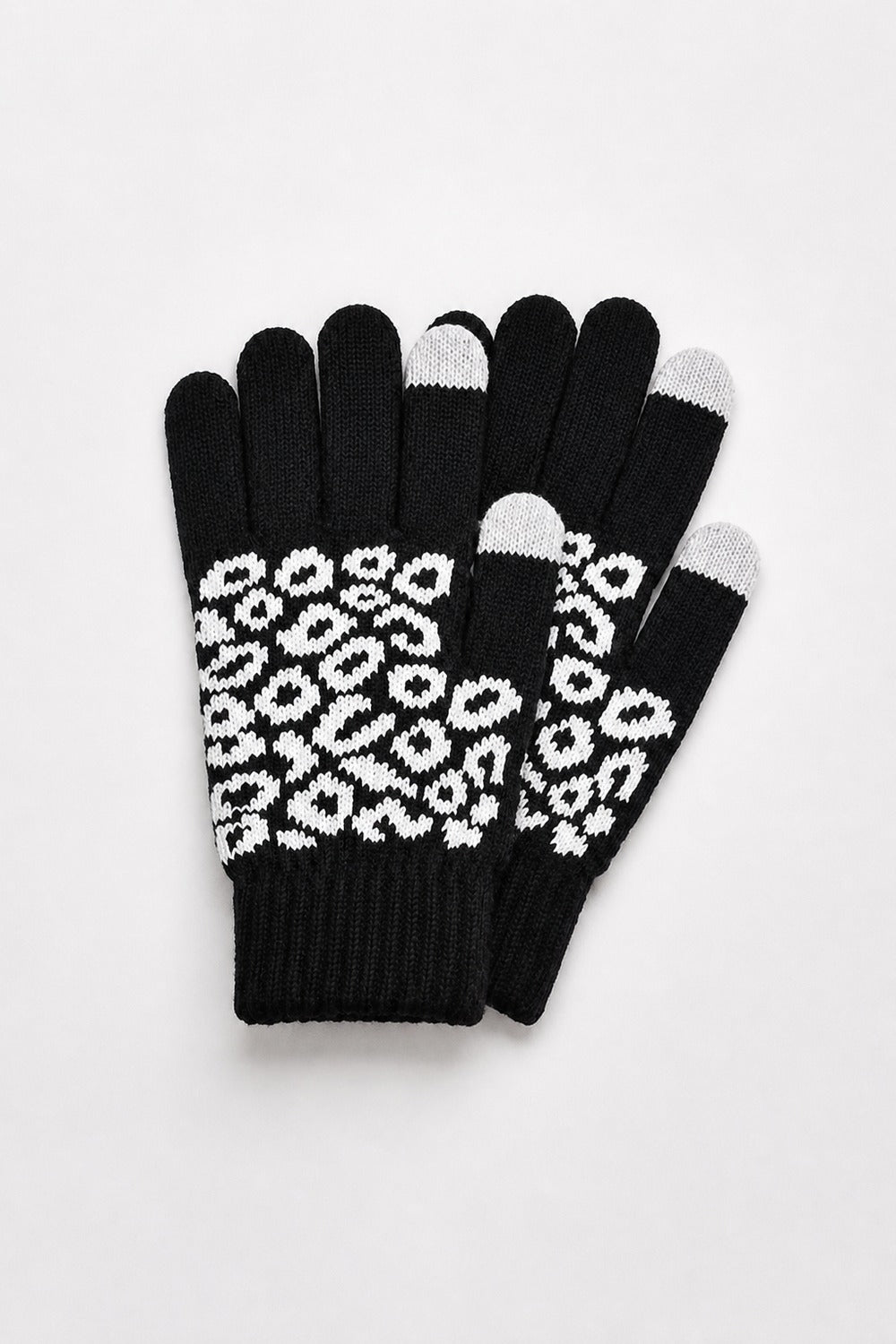 gebreide handschoenen met luipaardpatroon in zwart
