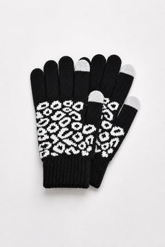 gebreide handschoenen met luipaardpatroon in zwart