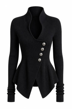 geribde peplum-top in zwart