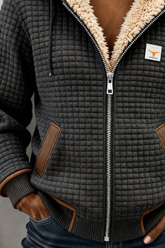 Sandra | Sherpa-Voering Gequilt Zip-Up Hooded Jacket in Antraciet – rits en zakken
