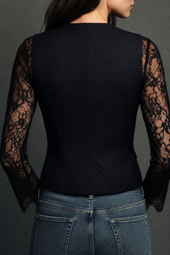 Blazer met semi-transparante kanten mouwen in Zwart – achterkant