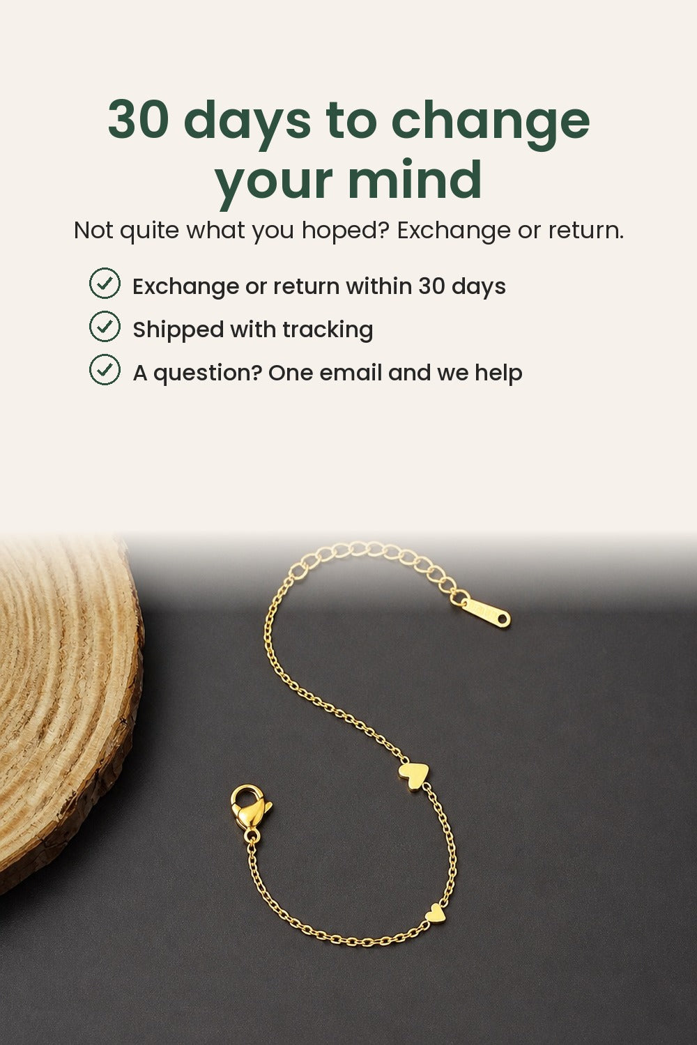 Three Gold Hearts Bracelet – 30 days to change your mind