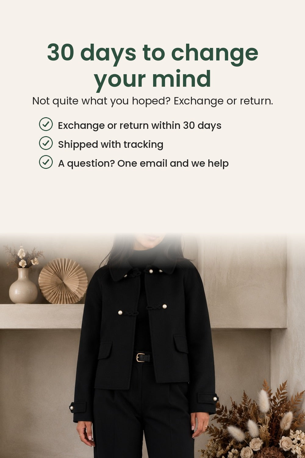 Short cardigan with pearl buttons and wide collar – 30 days to change your mind