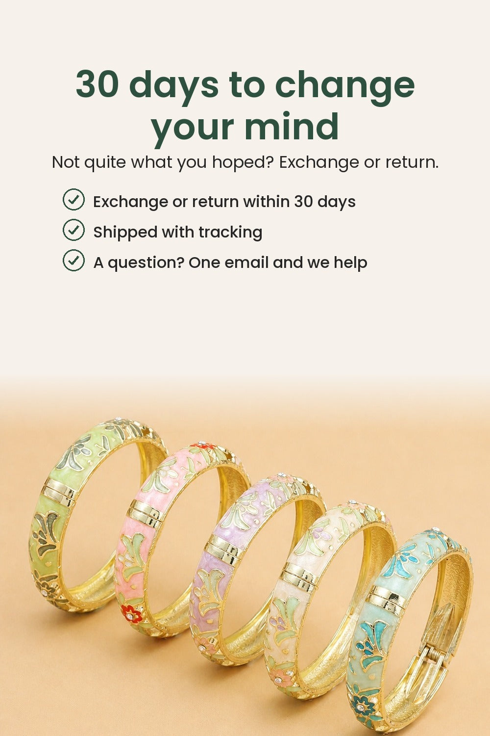 Wide Enamel Flower and Leaf Bangle – 30 days to change your mind