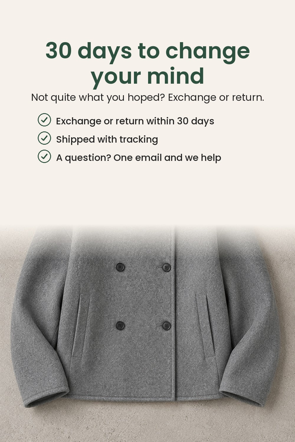 Short jacket with stand-up collar and double row of buttons – 30 days to change your mind