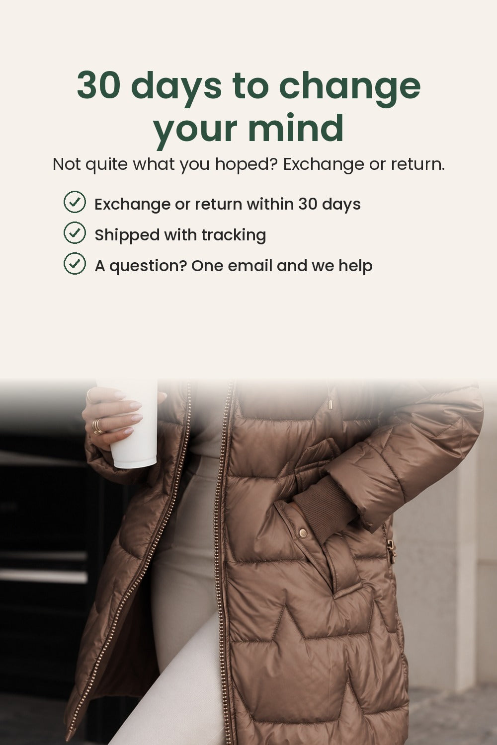 Lined winter coat with adjustable hood – 30 days to change your mind