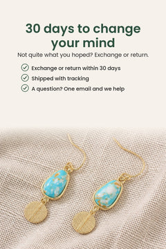 [en] Turquoise Drop Earrings with Gold-Tone Disc – 30 days to change your mind