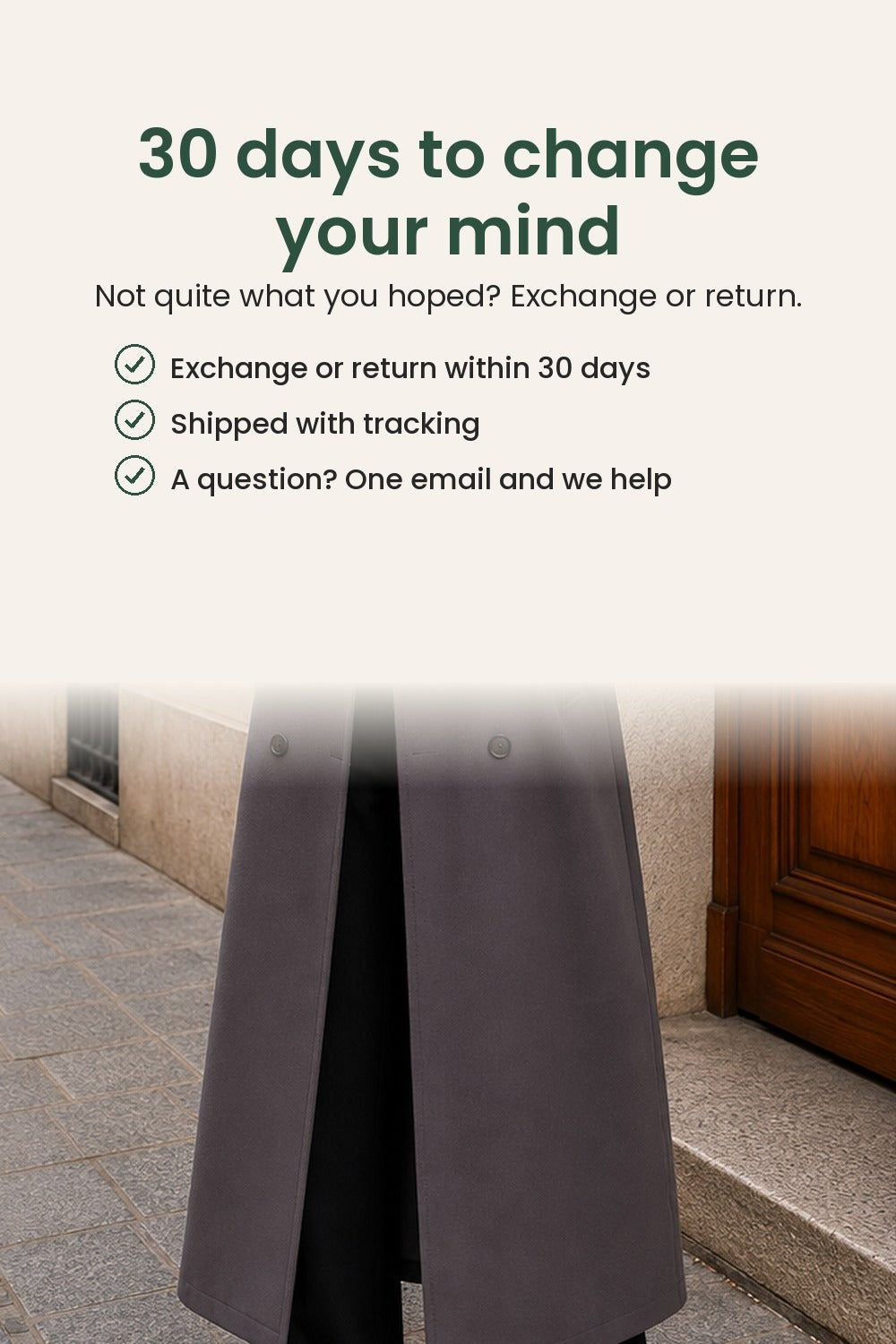 Classic coat with lapel collar and double row of buttons – 30 days to change your mind
