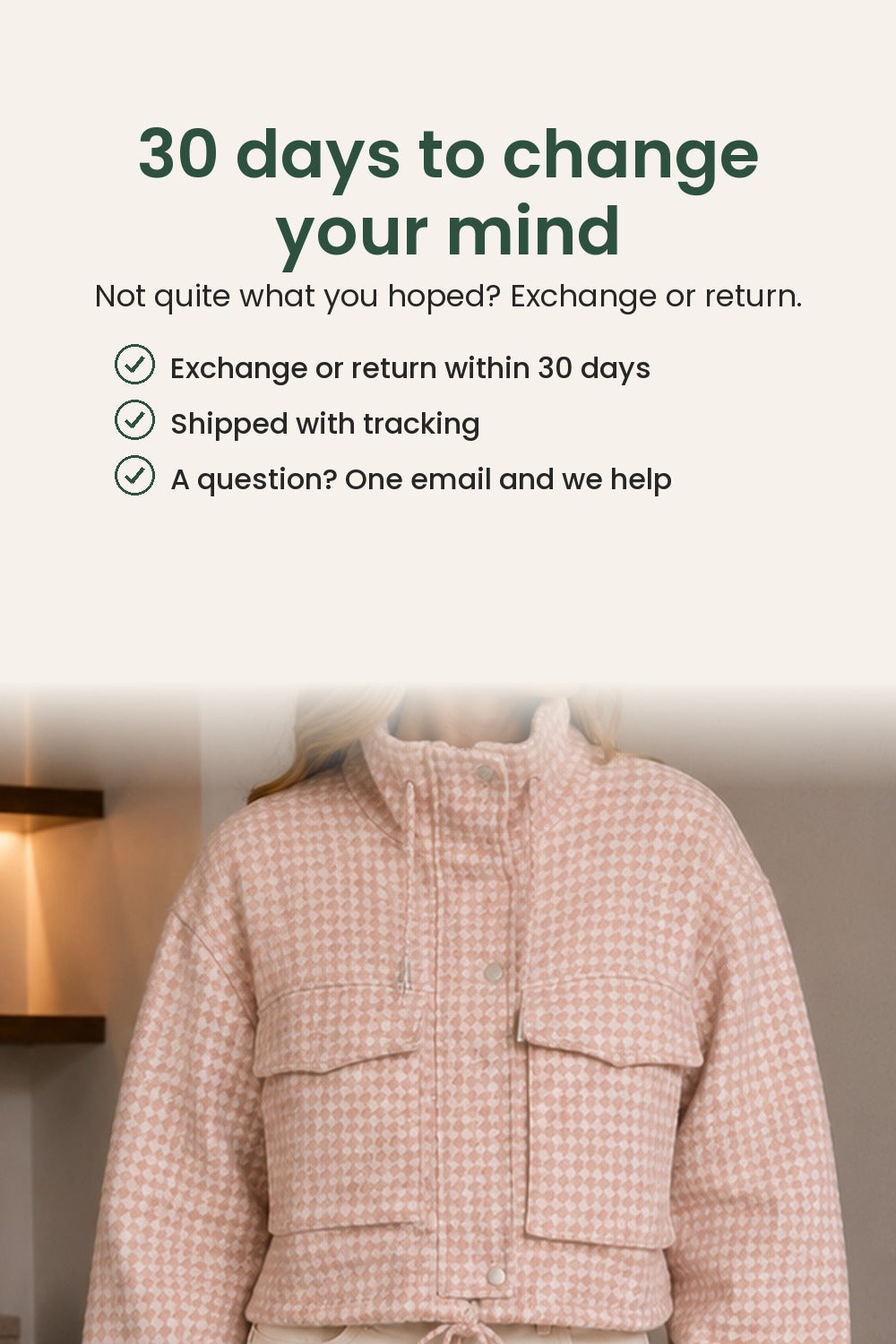 Short checked jacket with stand-up collar – 30 days to change your mind