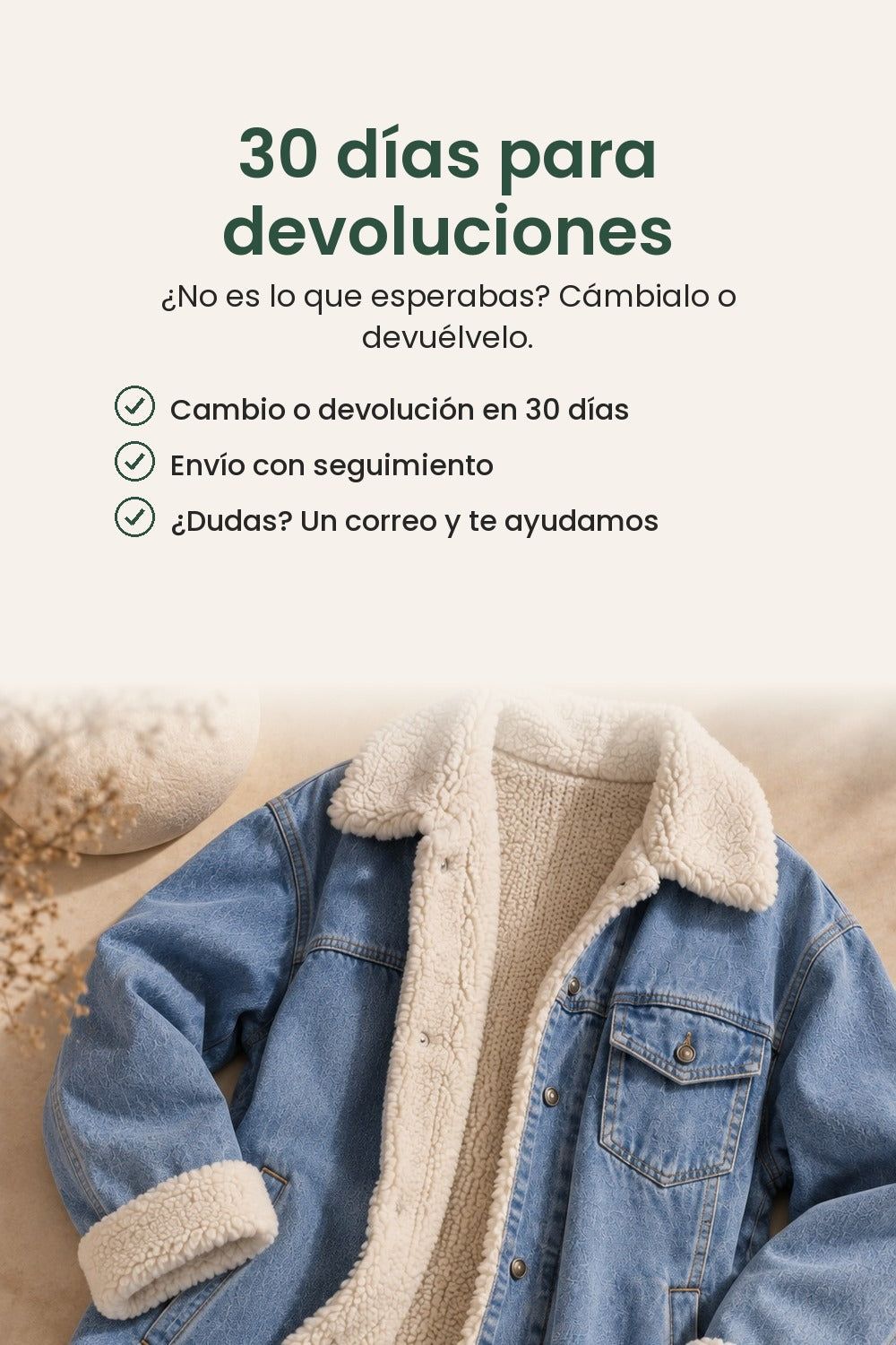 Chaqueta vaquera larga con cuello de borreguito – 30 días para devoluciones