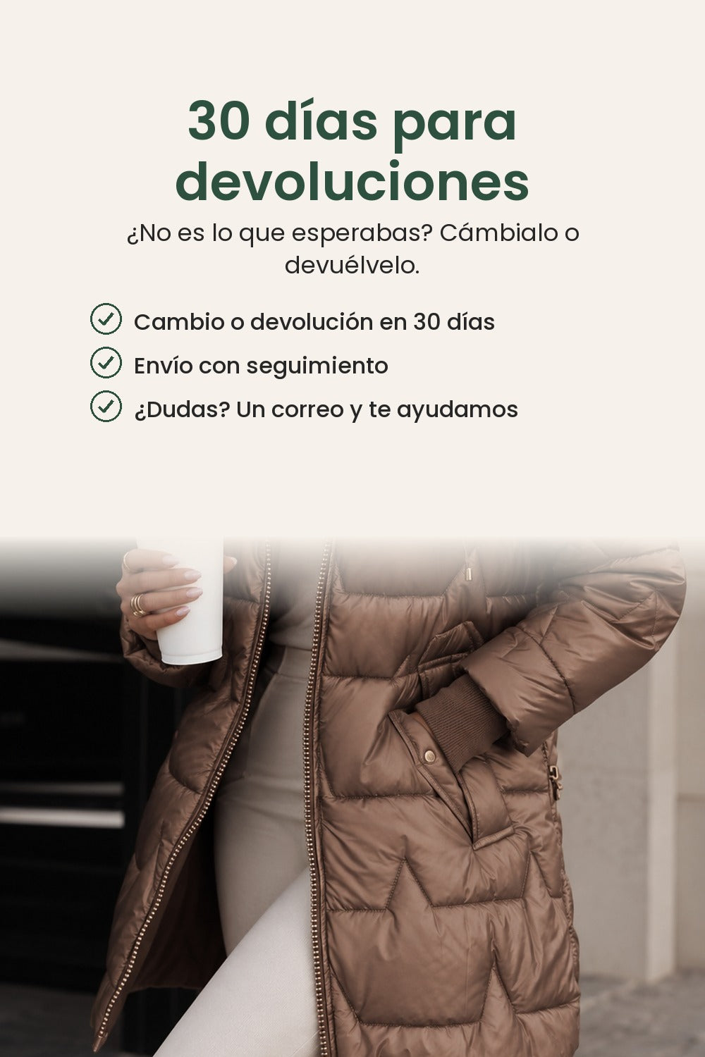 Abrigo de invierno forrado con capucha ajustable – 30 días para devoluciones