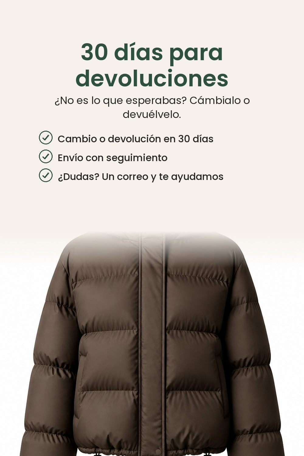 Plumífero corto con capucha – 30 días para devoluciones