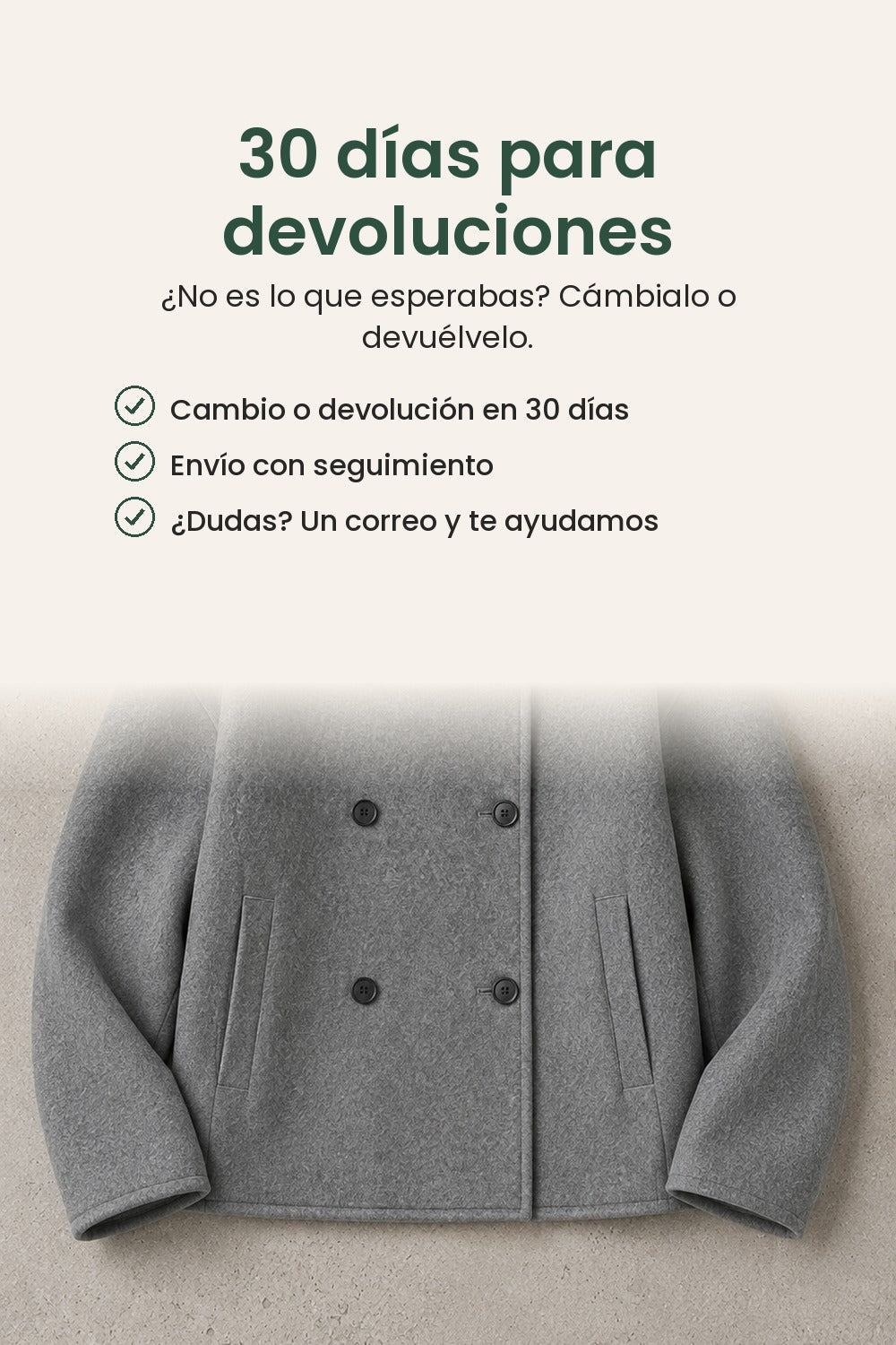 Chaqueta corta con cuello alzado y doble botonadura – 30 días para devoluciones