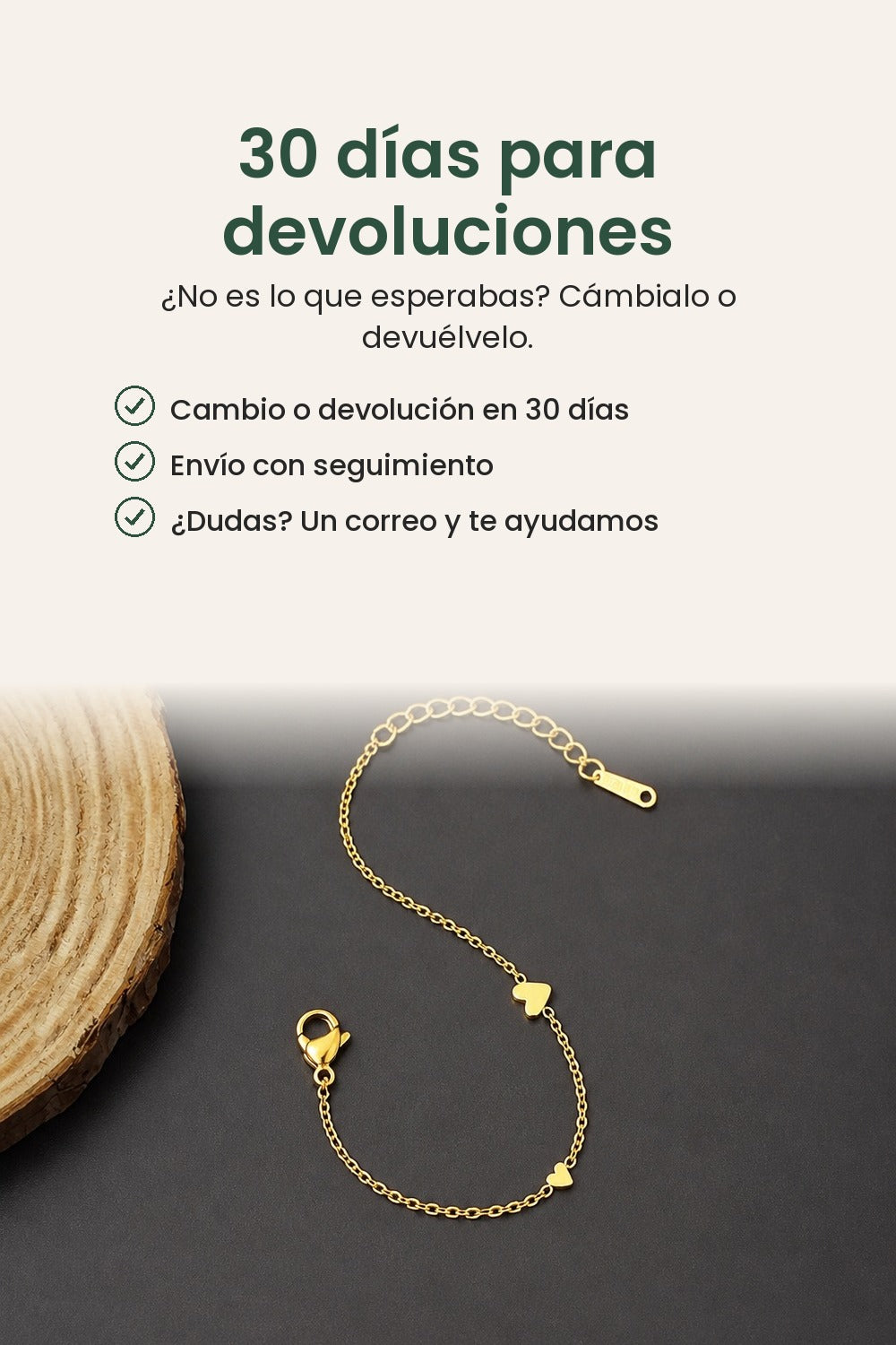 Pulsera con tres corazones dorados – 30 días para devoluciones