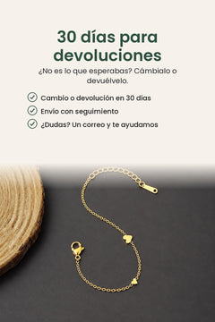 [es] Pulsera con tres corazones dorados – 30 días para devoluciones