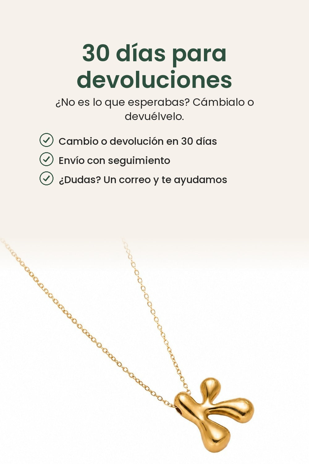 Collar de letra con baño de oro de 18K – 30 días para devoluciones