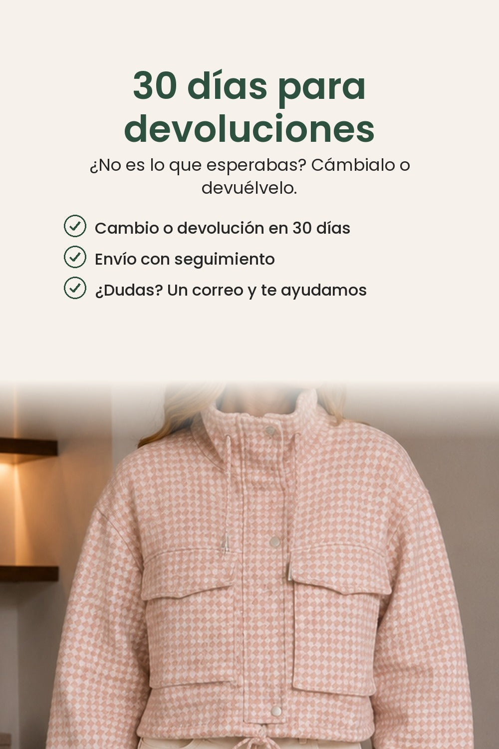 Chaqueta corta de cuadros con cuello alzado – 30 días para devoluciones