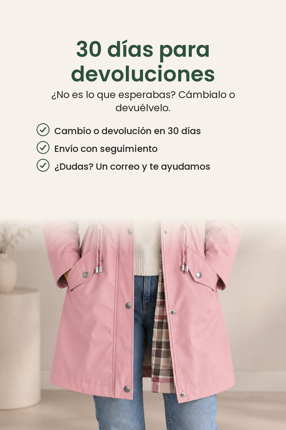 Abrigo midi con capucha y botones de presión – 30 días para devoluciones