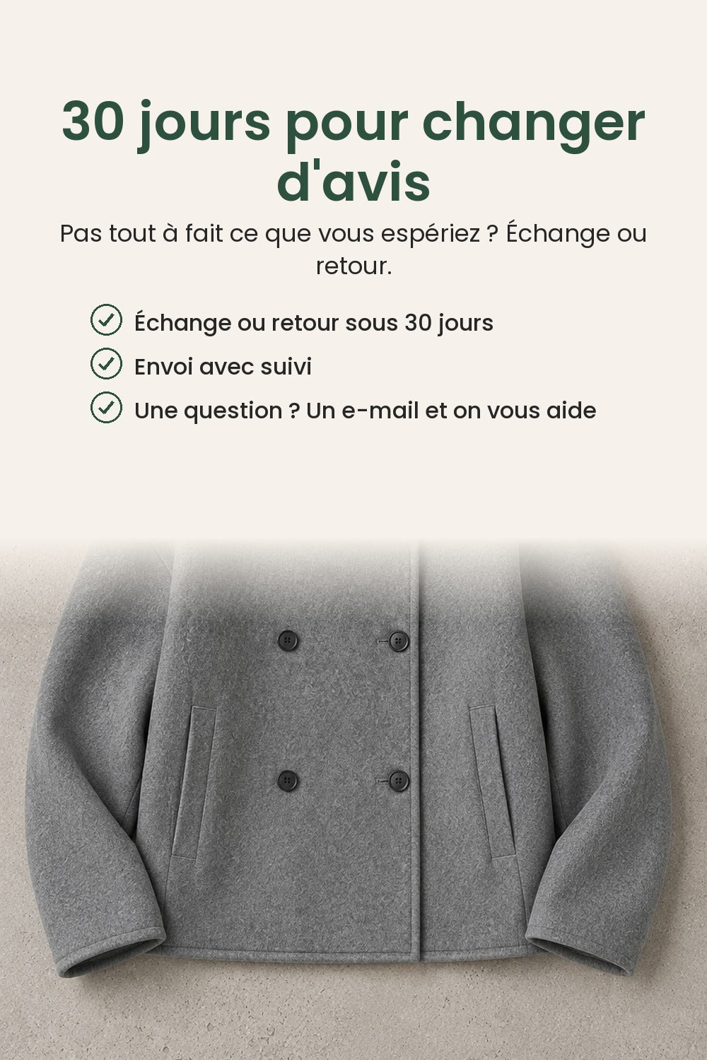 Veste courte avec col montant et double rangée de boutons – 30 jours pour changer d&