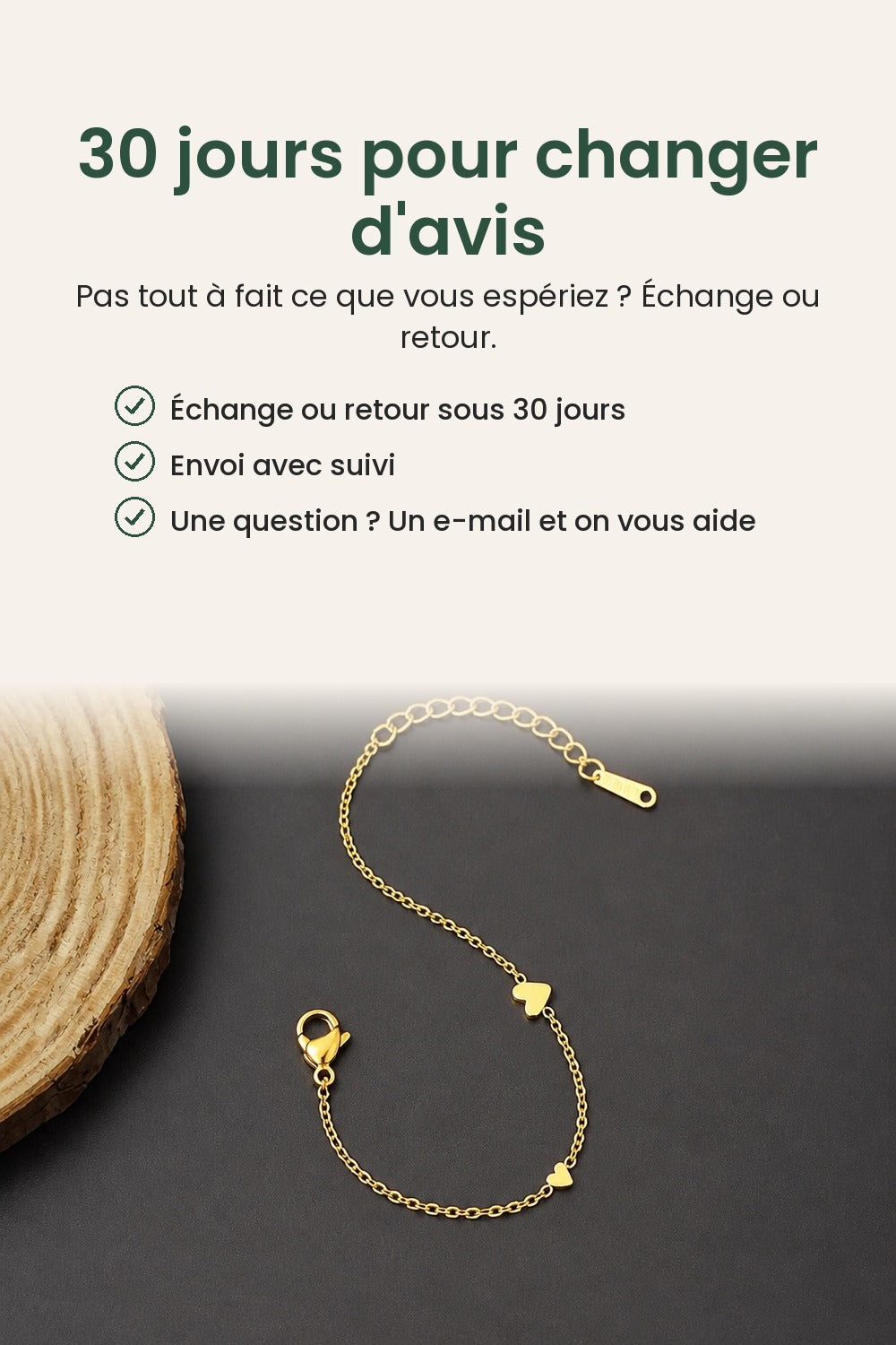 Bracelet aux trois cœurs dorés – 30 jours pour changer d&