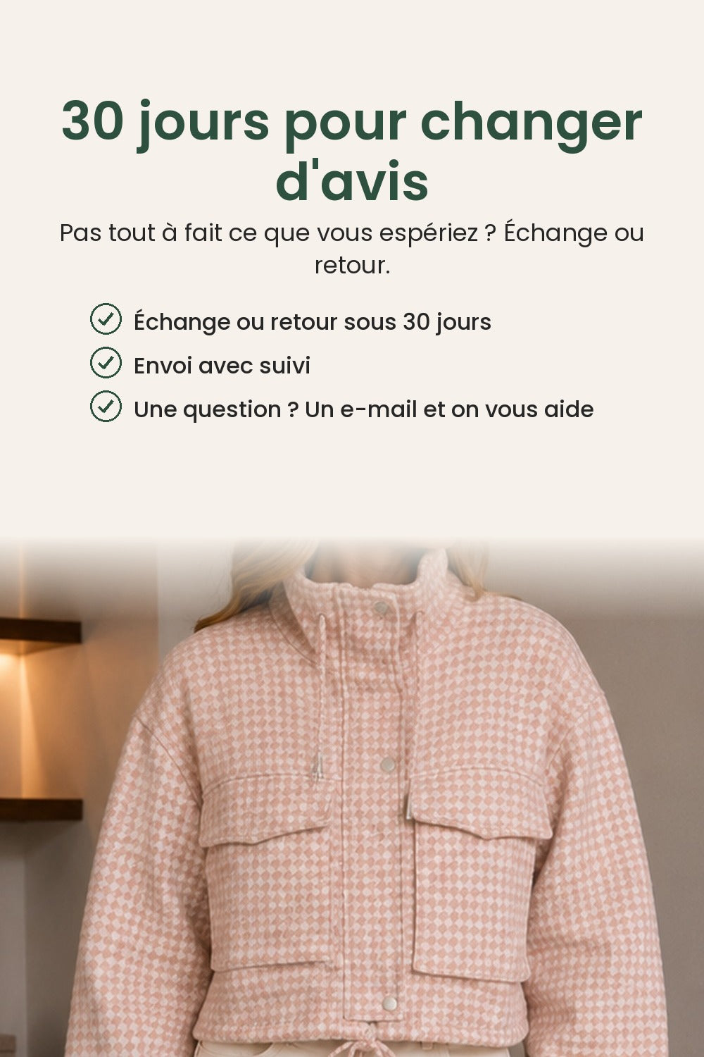 Veste courte à carreaux avec col montant – 30 jours pour changer d&