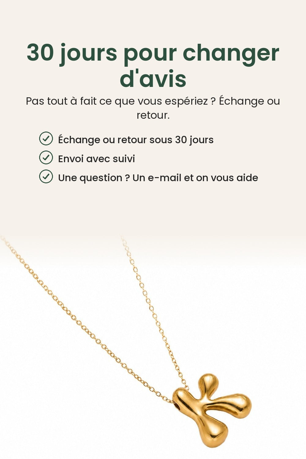 Collier lettre avec dorure or 18K – 30 jours pour changer d&