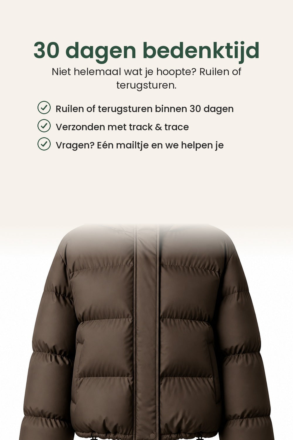 Korte pufferjas met kap – 30 dagen bedenktijd