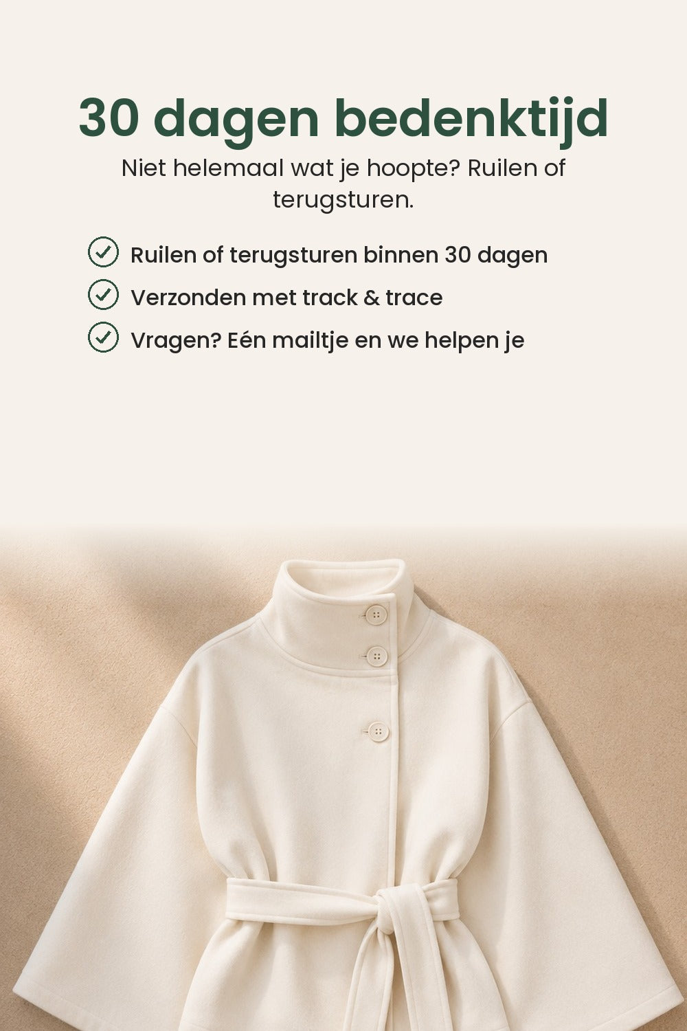 [nl] Cape-jas met staande kraag en ceintuur – 30 dagen bedenktijd