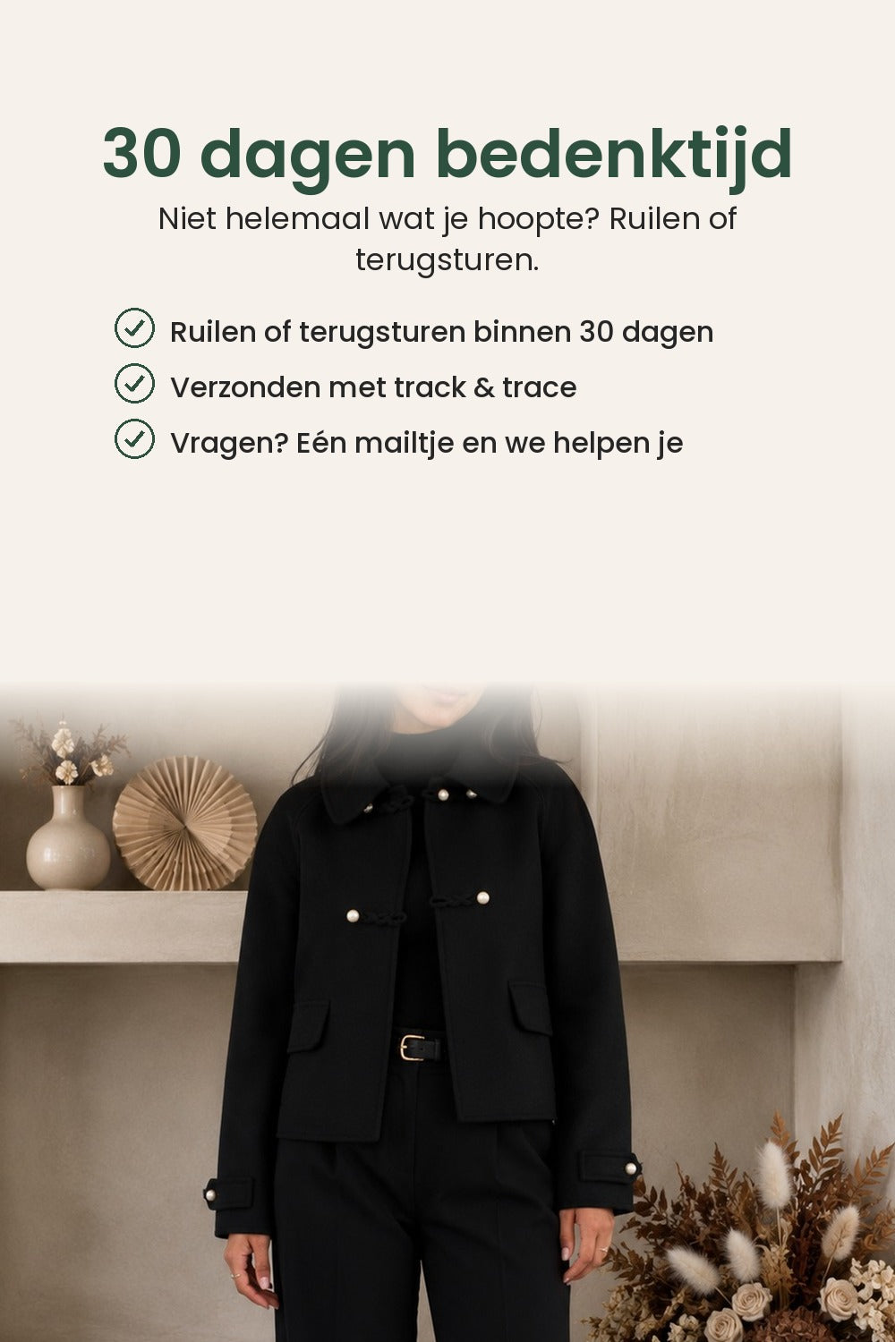 [nl] Kort vestje met parelknopen en brede kraag – 30 dagen bedenktijd