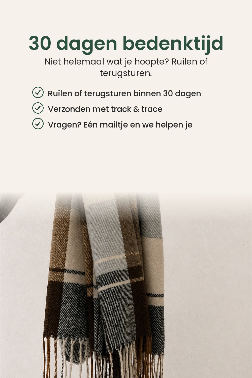 Geruite sjaal met franjes – 30 dagen bedenktijd