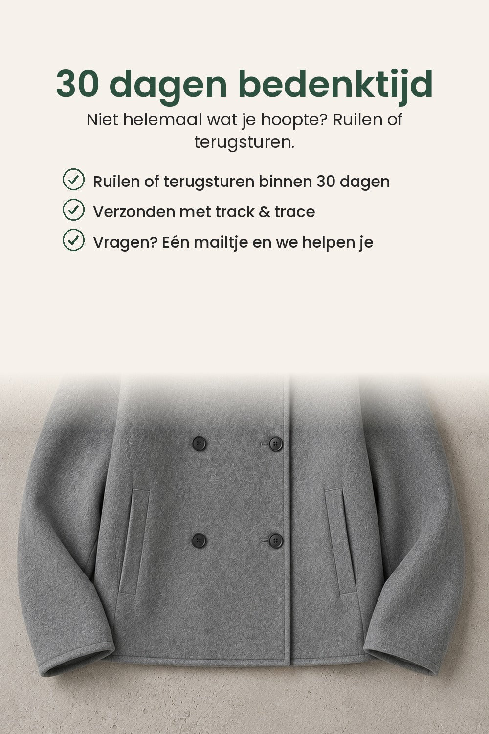 [nl] Kort jasje met staande kraag en dubbele knopenrij – 30 dagen bedenktijd