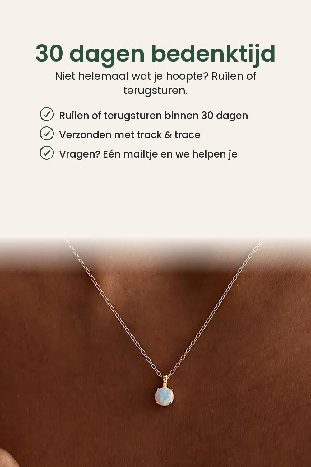 Korte ketting met opaalsteentje – 30 dagen bedenktijd