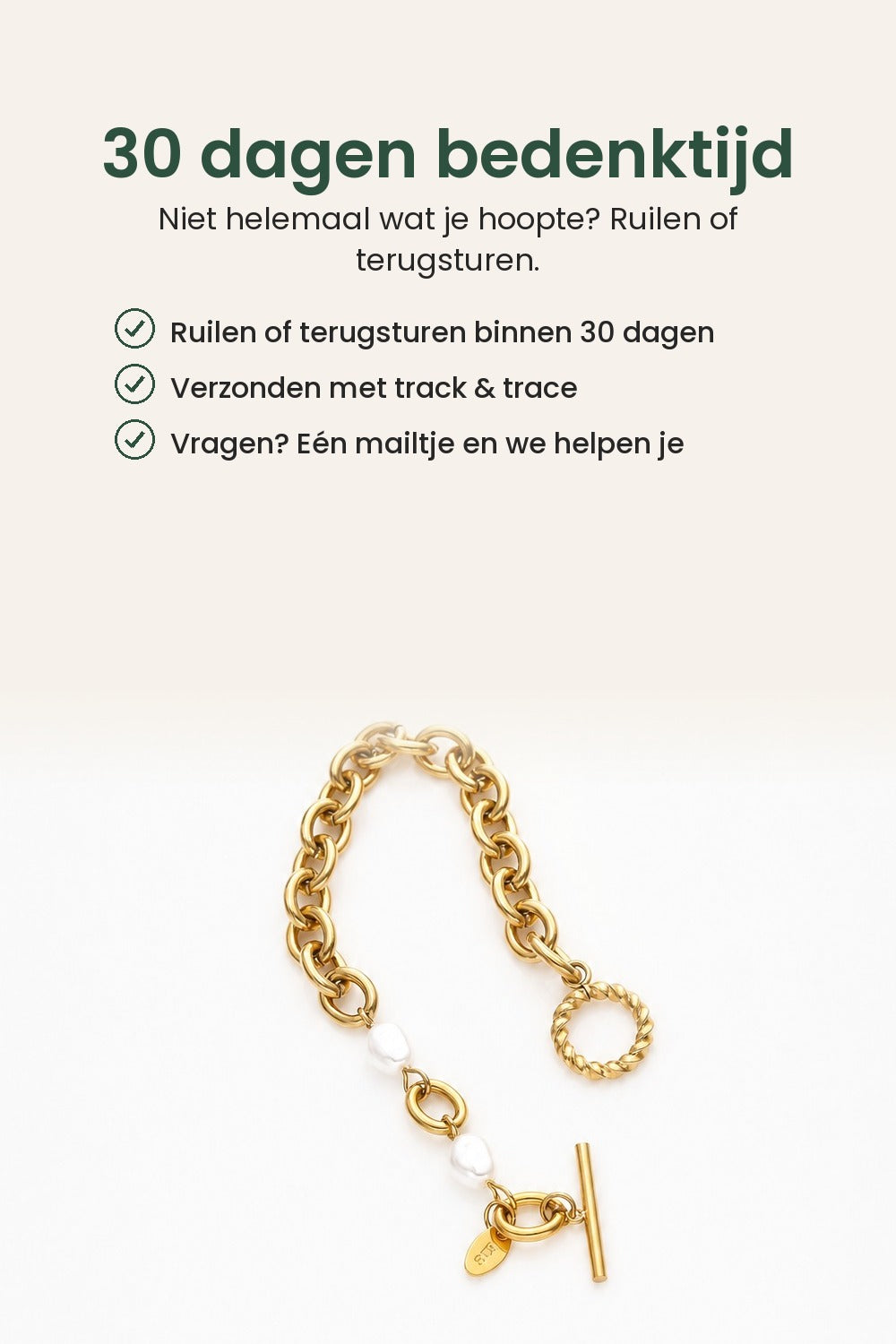 Schakelarmband met parels en knevelsluiting – 30 dagen bedenktijd