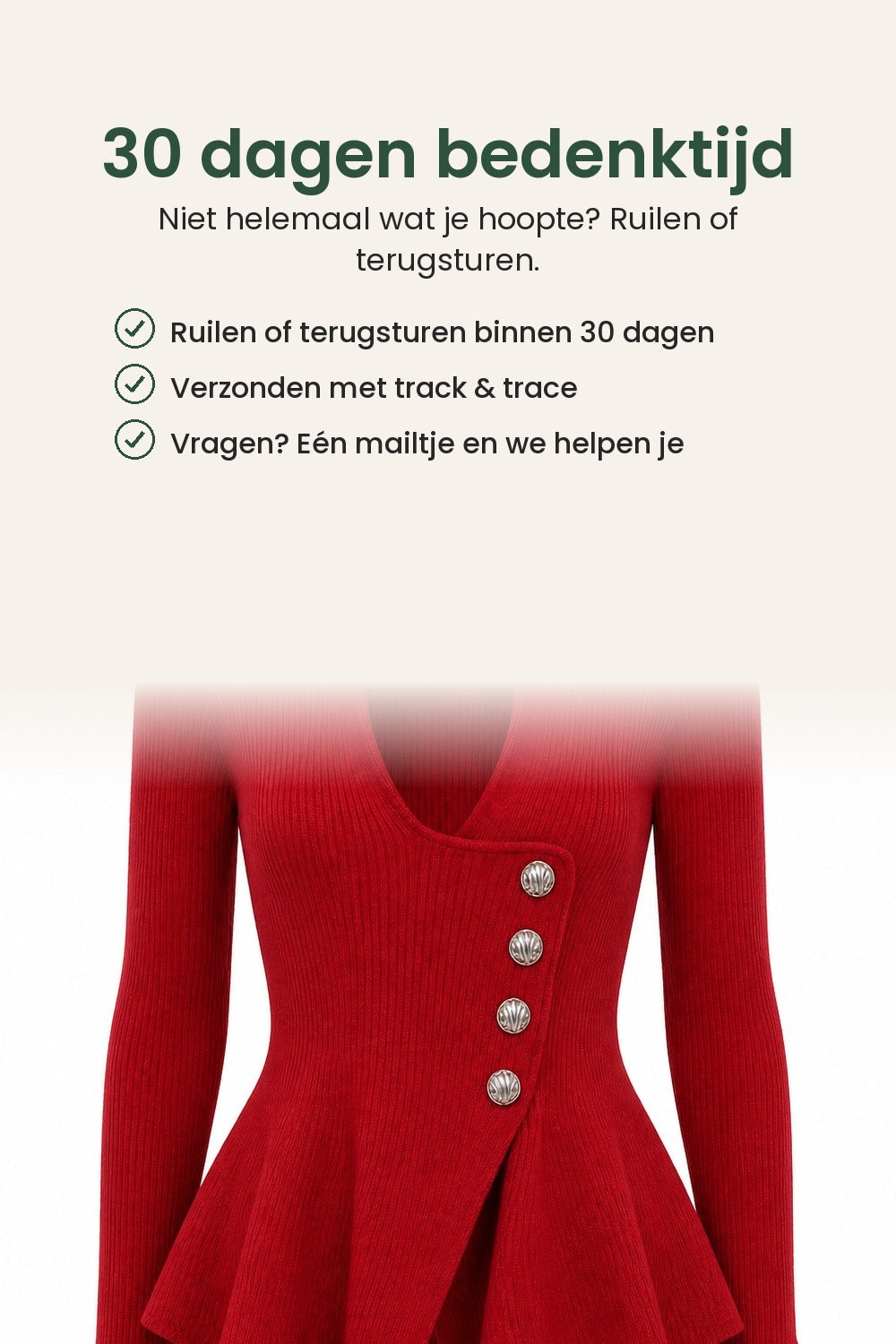 Elegante asymmetrische geribde peplum-top – 30 dagen bedenktijd