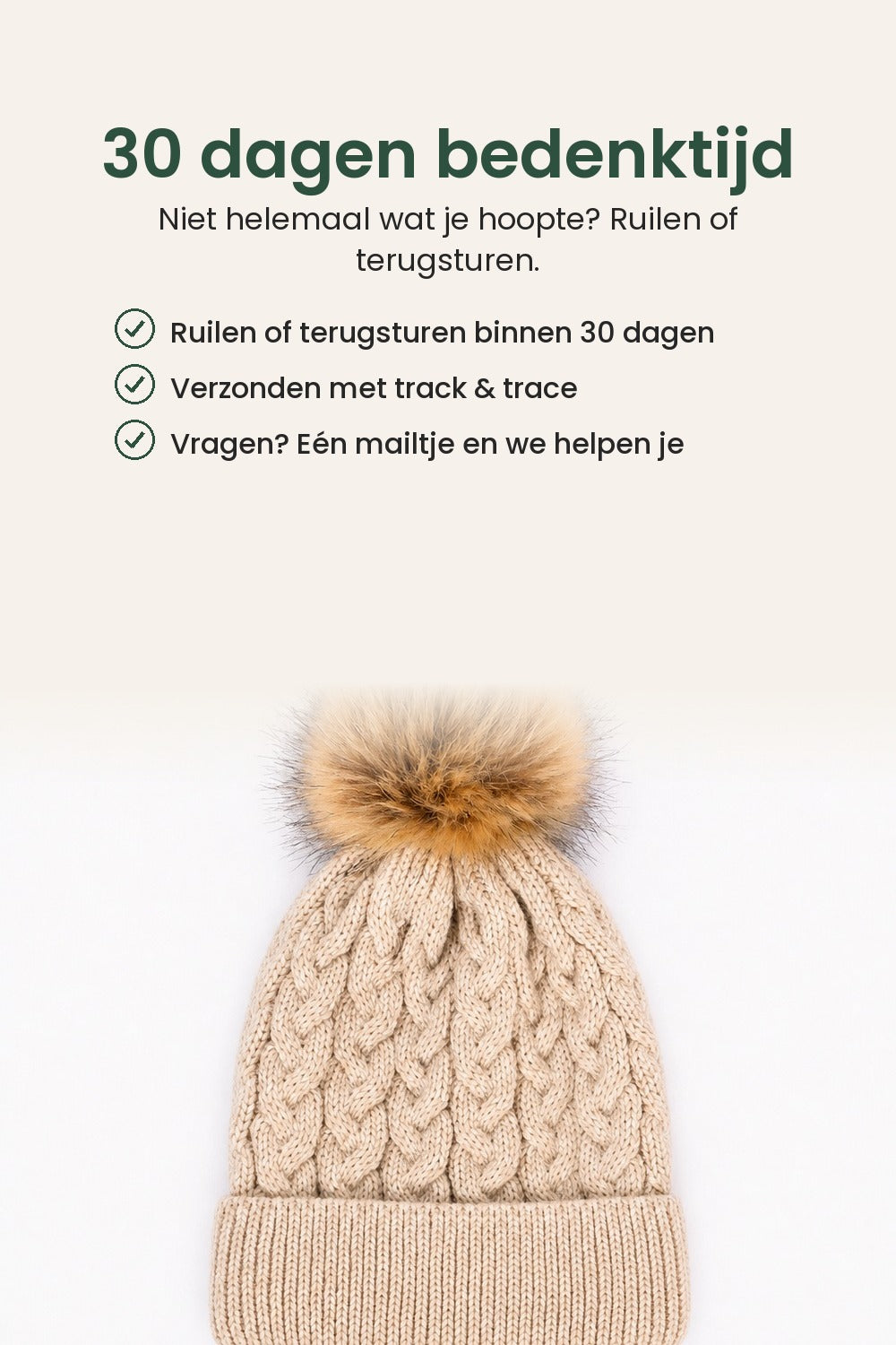 Gebreide muts met pompon – 30 dagen bedenktijd