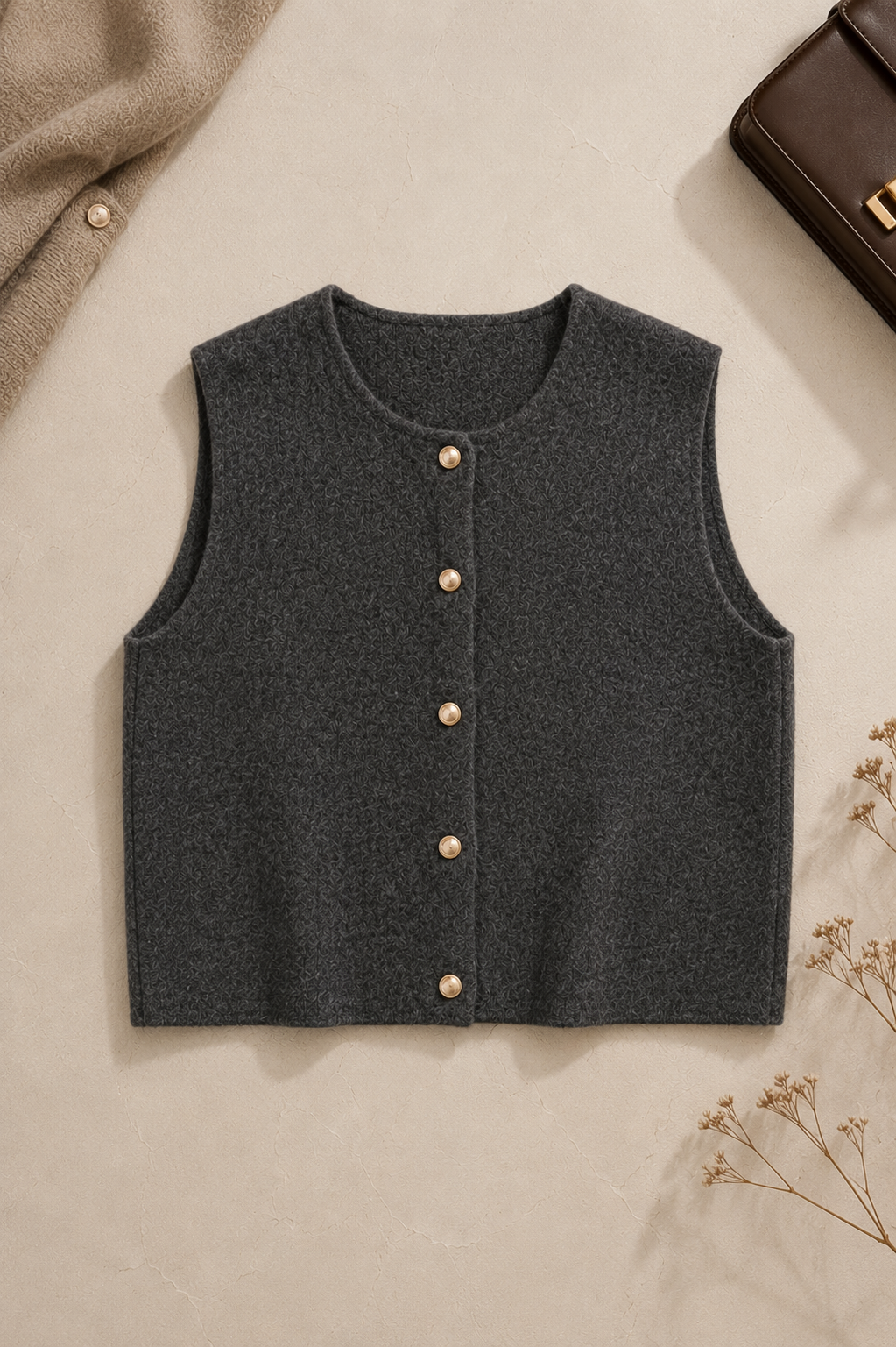 Vestje dames in het parelgrijs, gebreide polyester – Nora Janne
