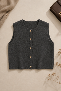 Vestje dames in het parelgrijs, gebreide polyester – Nora Janne