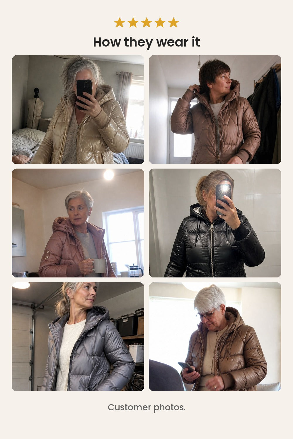 Lined winter coat with adjustable hood – customer photos