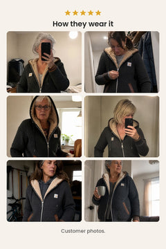 [en] Padded jacket with hood and sherpa lining – customer photos